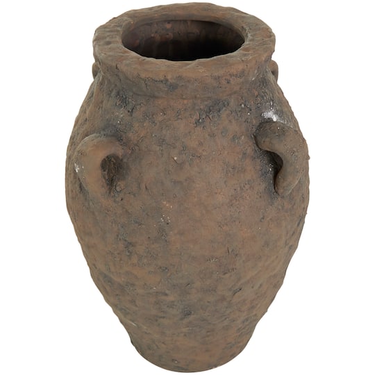 15.5" Dark Brown Ceramic Handmade Textured Vase